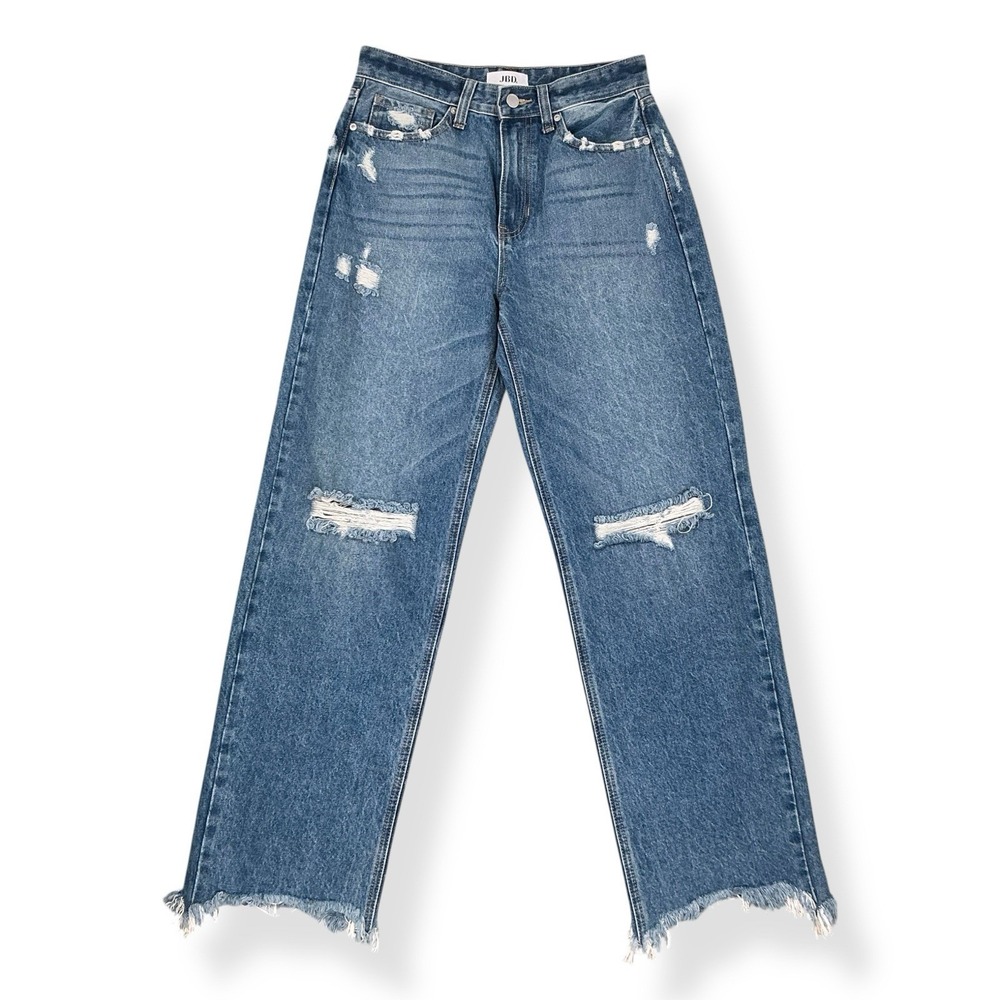 JBD Jeans Women 26 (27x29.5) Blue Distressed Frayed Straight Just Black Denim